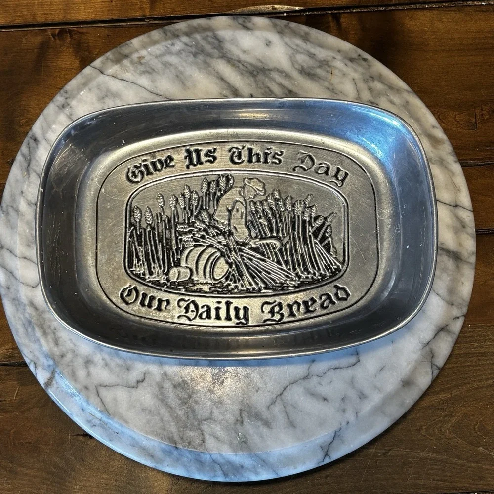 VTG 1970s 70s Wilton Armetale Pewter Bread Tray Give Us This Day Our Daily Bread